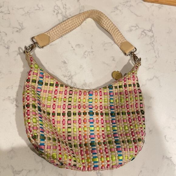 The Sak hobo style woven ribbon handbag Y2K shoulder colorful summer artsy - Picture 10 of 12